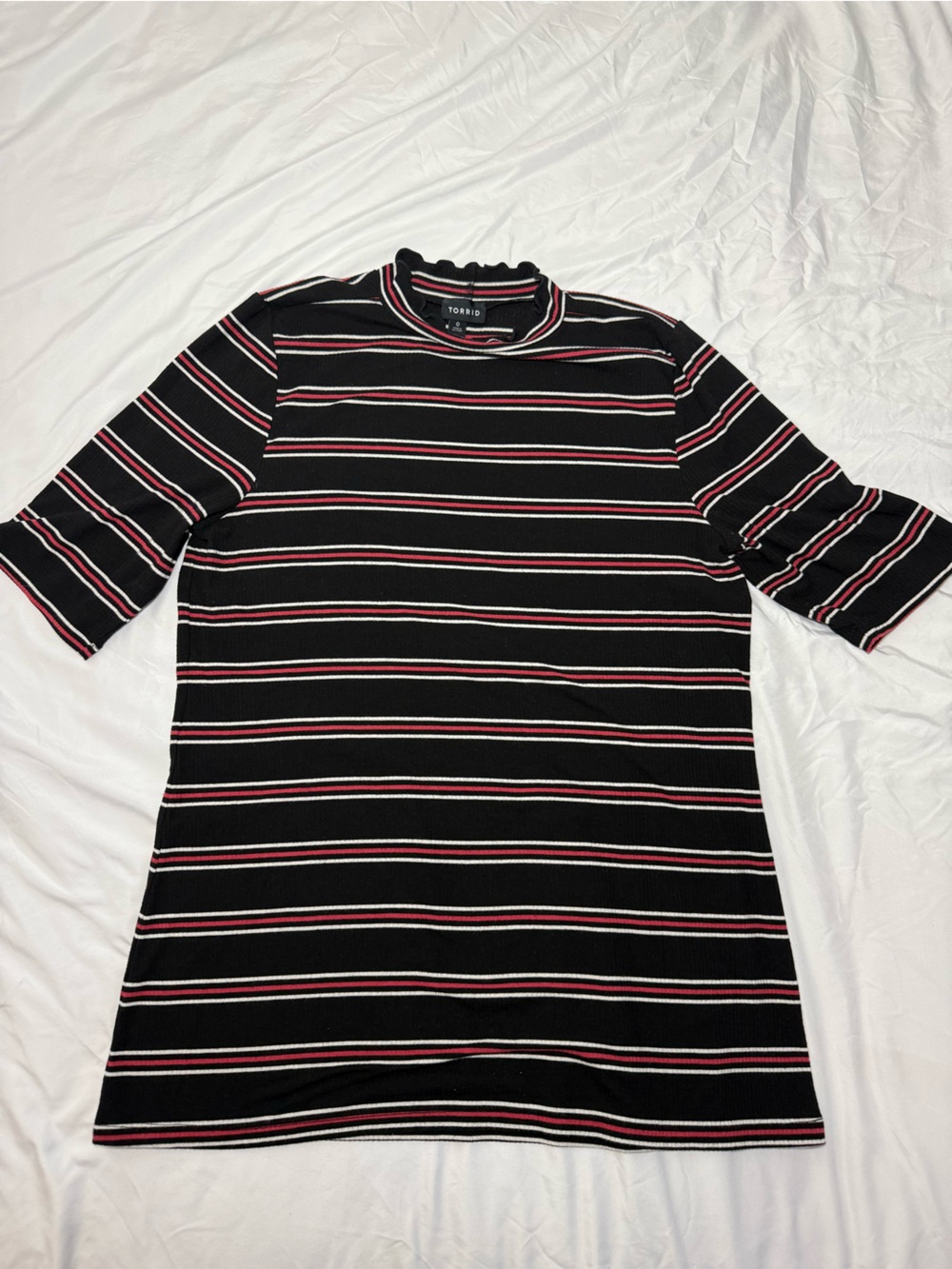 Torrid Black Ribbed Top with Red & White Stripes